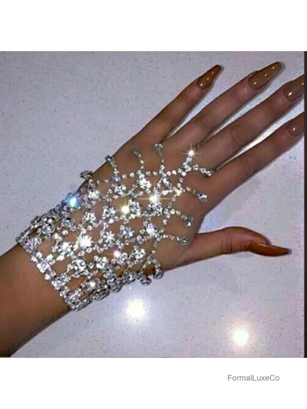 Rhinestone Fingerless Gloves Sparkle Glitter Hand Chain Prom Wedding